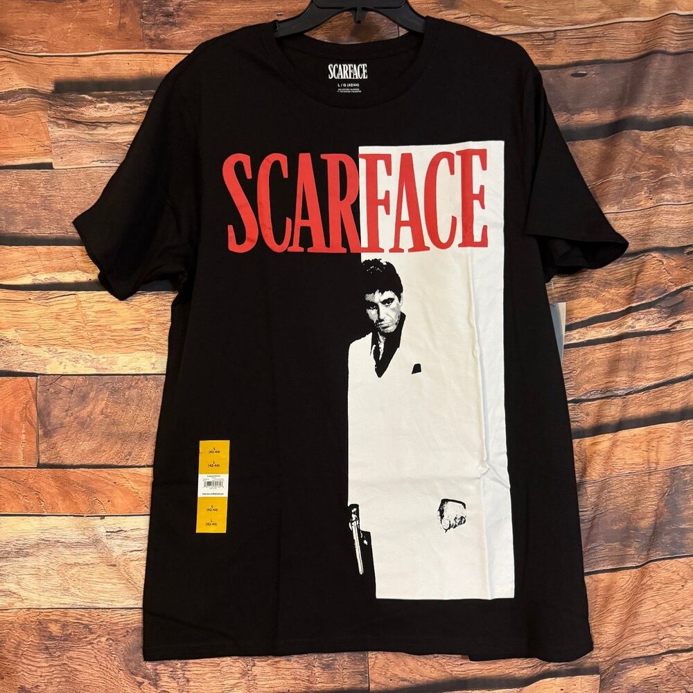 SCARFACE T-Shirt Men's Black L (42/44) Tony Montana Movie Graphic Cotton Blend
